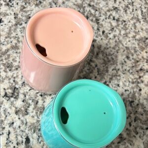 Set of Two Ceramic Tumblers - Peach and Aqua